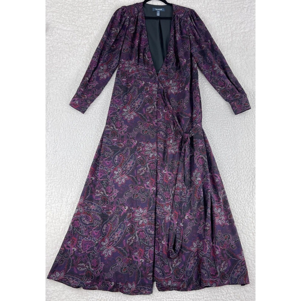ModCloth Purple‎ Paisley Wrap Maxi Dress Womens Long Sleeve Size Small